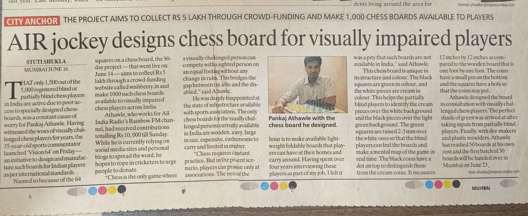 AIR Jockey Designs Chess Board for Visually Impaired